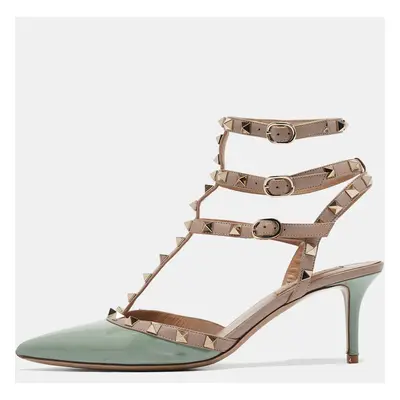 Valentino Mint Green/Dusty Pink Patent and Leather Rockstud Ankle Strap Pumps Size