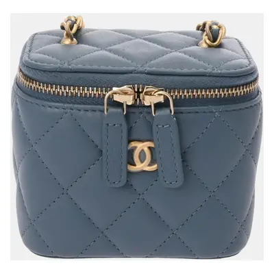 Chanel Blue Navy Lambskin Matelasse Coco Ball Chain Pouch