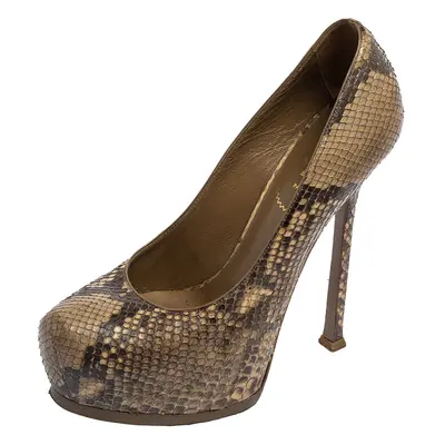 Saint Laurent Beige Python Tribtoo Platform Pumps Size