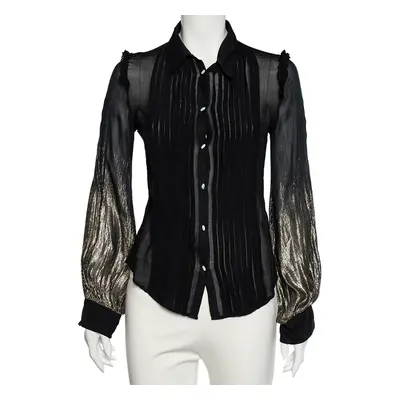 Class by Roberto Cavalli Black Lurex Crepe Button Front Shirt