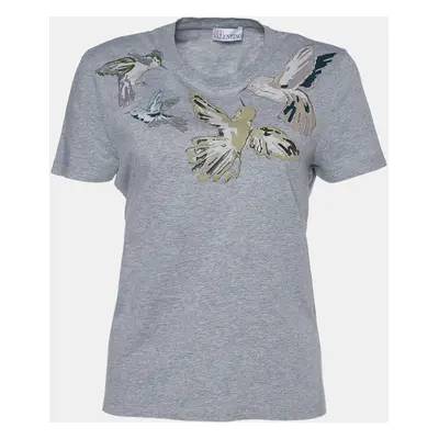 RED Valentino Grey Cotton Bird Print Short Sleeve T-Shirt