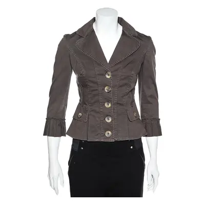 D&G Vintage Brown Cotton Textured Trim Button Front Blazer