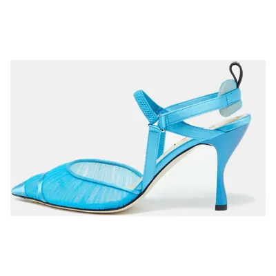 Fendi Blue Tulle and Satin Colibri Lite Slingback Pumps Size