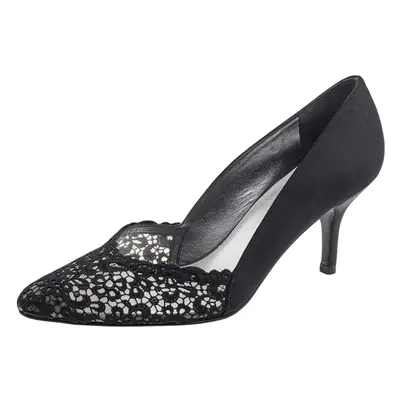 Stuart Weitzman Black Satin and Lace Almond Toe Pumps Size