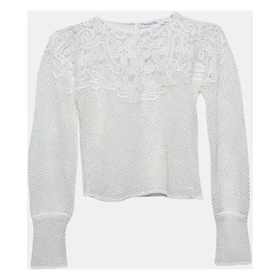 Christian Dior White Cotton Crochet Long Sleeve Top