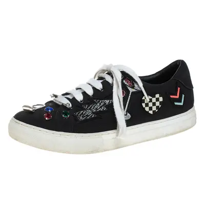 Marc Jacobs Black Canvas Patches And Embellished Low Top Sneakers Size