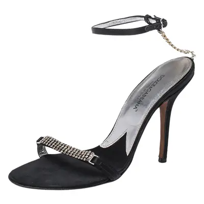 Dolce & Gabbana Black Satin Embellished Ankle Strap Sandals Size 36.5