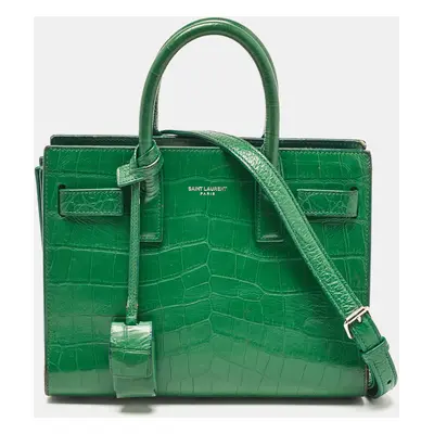 Saint Laurent Green Croc Embossed Leather Nano Classic Sac De Jour Tote