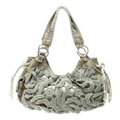 Gianfranco Ferre Olive Green/Cream Crochet and Python Embossed Leather Tote