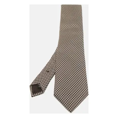 Ermenegildo Zegna Brown/White Square Pattern Jacquard Silk Tie