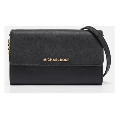 Michael Kors Black Leather Jet Set Flap Crossbody Bag