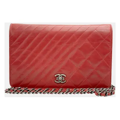 Chanel Red Calf Leather Matelasse Boy Chain Wallet