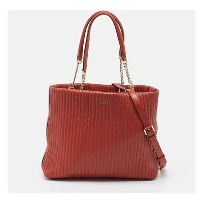 DKNY Brick Brown Leather Pinstripe Gansevoort Tote