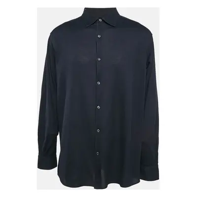 Ermenegildo Zegna Navy Blue Cotton Pique Button Front Shirt