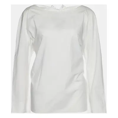 Marni White Cotton Tie Detail Round Neck Long Sleeve Blouse