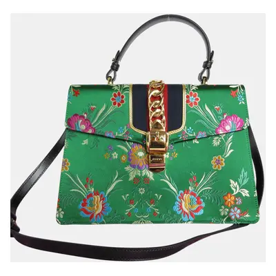 Gucci Green Multicolor Gold Satin Sylvie Shoulder Bag