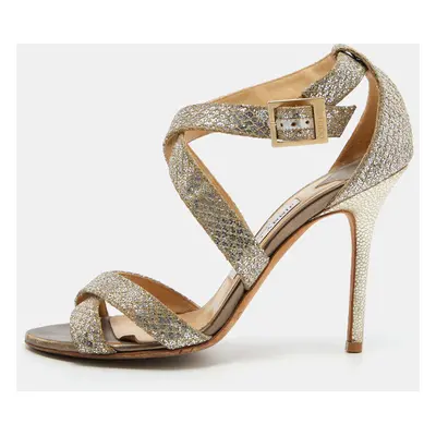 Jimmy Choo Gold Glitter Louise Strappy Sandals Size