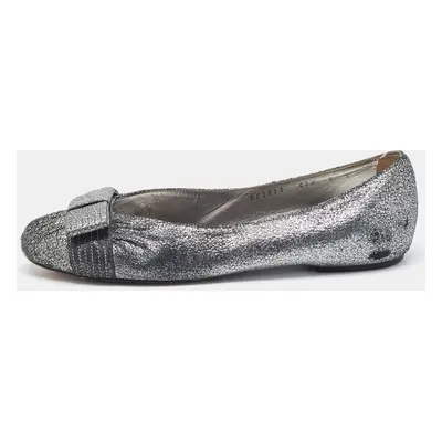 Salvatore Ferragamo Metallic Silver Suede Bow Ballet Flats Size 39.5