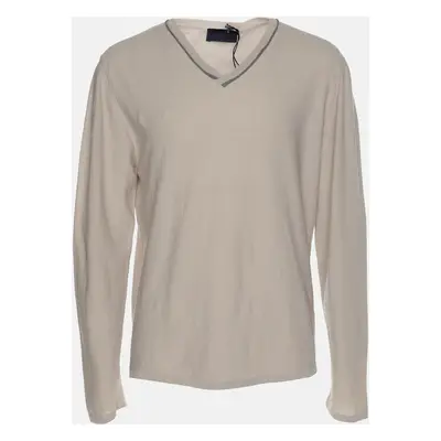 Lanvin Light Grey Cotton Knit V Neck Sweatshirt