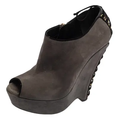 Saint Laurent Grey Suede Wedge Peep Toe Booties Size