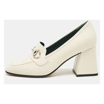 Gucci White Leather Horsebit Block Heel Pumps Size 38.5