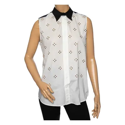 Marni White Embellished Poplin Contrast Collar & Yoke Detailed Sleeveless Shirt