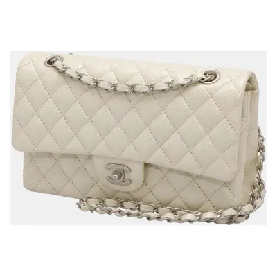 Chanel White Leather Classic Medium Double Flap Shoulder Bag