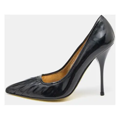 Roberto Cavalli Black Pleated Patent Leather Pointed Toe Pumps Size 36.5