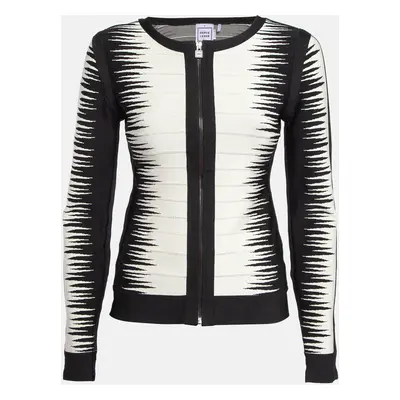 Herve Leger Black/White Patterned Knit Zip-Up Britt Jacket