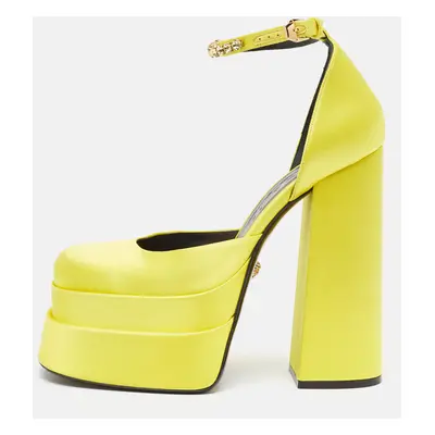 Versace Yellow Satin Medusa Ankle Strap Pumps Size