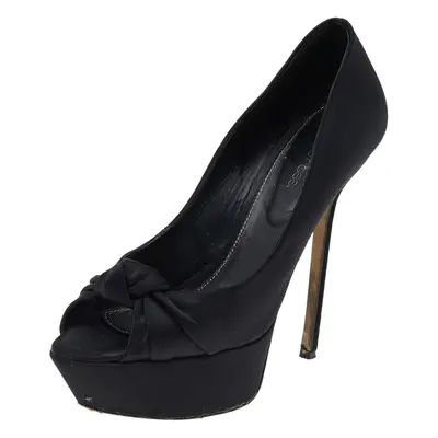 Sergio Rossi Black Satin Knotted Peep Toe Platform Pumps Size