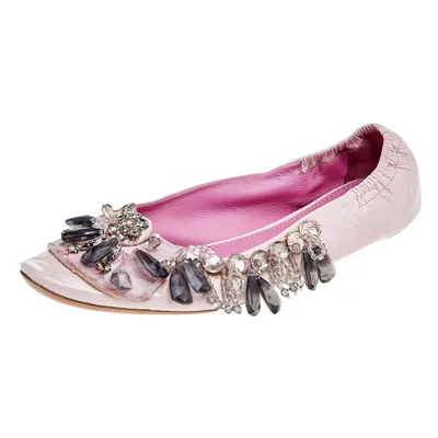 Louis Vuitton Pink Leather Embellished Ballet Flats Size 37.5