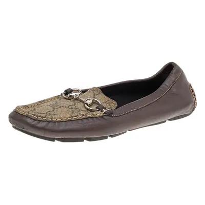 Gucci Beige/Brown GG Supreme Canvas And Leather Horsebit Slip On Loafers Size 39.5