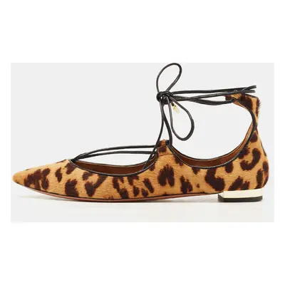 Aquazzura Brown Leopard Print Calf Hair Christy Ballet Flats Size