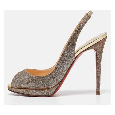 Christian Louboutin Metallic Glitter Platform Slingback Sandals Size