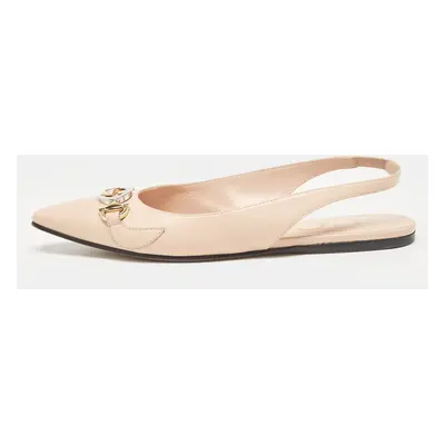 Gucci Beige Leather Zumi Slingback Flat Sandals Size