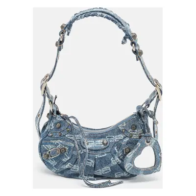 Balenciaga Blue BB Monogram Denim Le Cagole Shoulder Bag