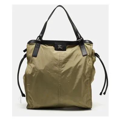 Burberry Military Green Nylon and Leather Buckleigh Tote