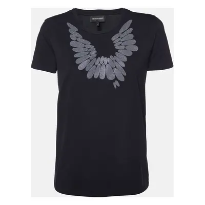 Emporio Armani Black Embellished Cotton Crew Neck T-Shirt