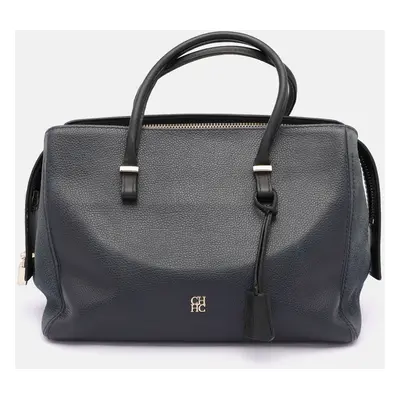 CH Carolina Herrera Blue Nubuck and Leather Zip Tote