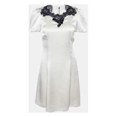 Dolce & Gabbana Cream Textured Satin Contrast Detail Min Dress