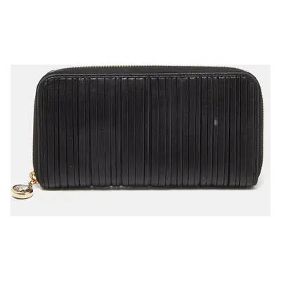 Bvlgari Black Pleated Leather Zip Around Wallet