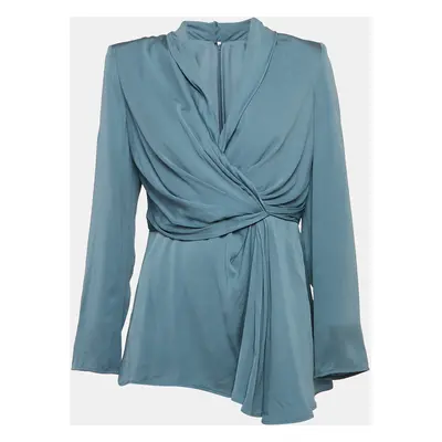 Max Mara Blue Silk Draped Long Sleeve Blouse