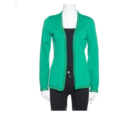 CH Carolina Herrera Green Knit Metal Detail Open Front Cardigan