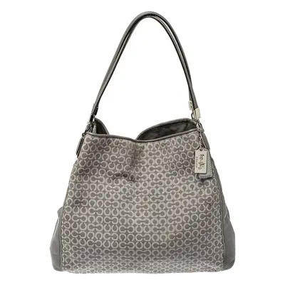 Coach Grey Signature Canvas and Leather Edie Shoulder Bag