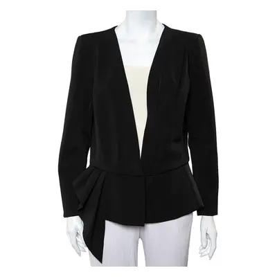 Oscar de la Renta Black Knit Draped Detail Collarless Button Front Blazer