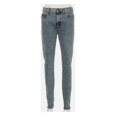 Gucci Blue Logo Printed Denim Muddy Effect Skinny Jeans