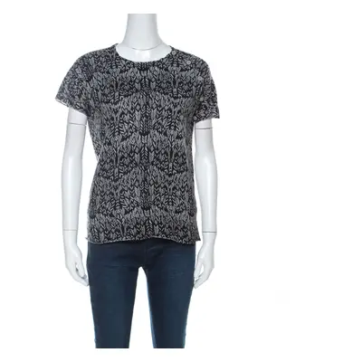 Zadig and Voltaire Grey & Black Printed Half Sleeve Silk-Cashmere Blend Top