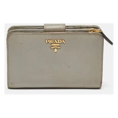 Prada Grey Saffiano Leather Flap French Wallet