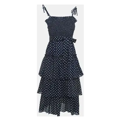 Tory Burch Navy Blue Polka-Dot Print Cotton Tiered Dress